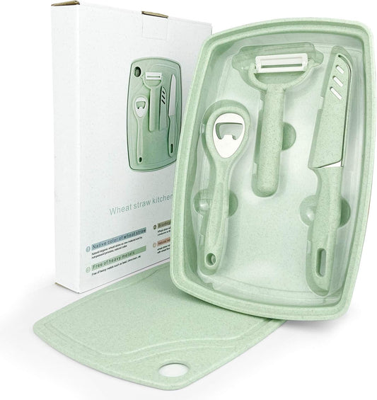 CARTINTS 5 In1 Camping Cutting Board For Kitchen Plastic Cutting Board Set with Bottle Opener, Peeler, Kitchen Knife, Serving Tray, Cutting Board, Dishwasher Safe Green