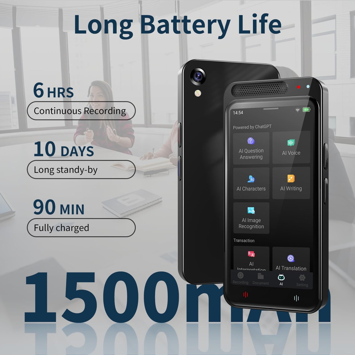 AI Voice Recorder with Playback, Digital Voice Recorder with AI Transcription, Summary, Translation, Full Touch Screen Recorder with 64GB, Audio Recorder Device for Meetings, Lectures, Interviews