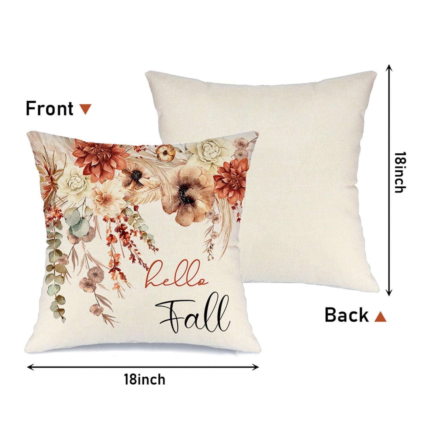 MODOVOS Fall Pumpkin Throw Pillow Covers Thanksgiving Farmhouse Decorations Wheat Floral Outdoor Fall Decor Pillow Covers 18x18 Set of 4 Harvest Autumn Cushion Case for Sofa Couch