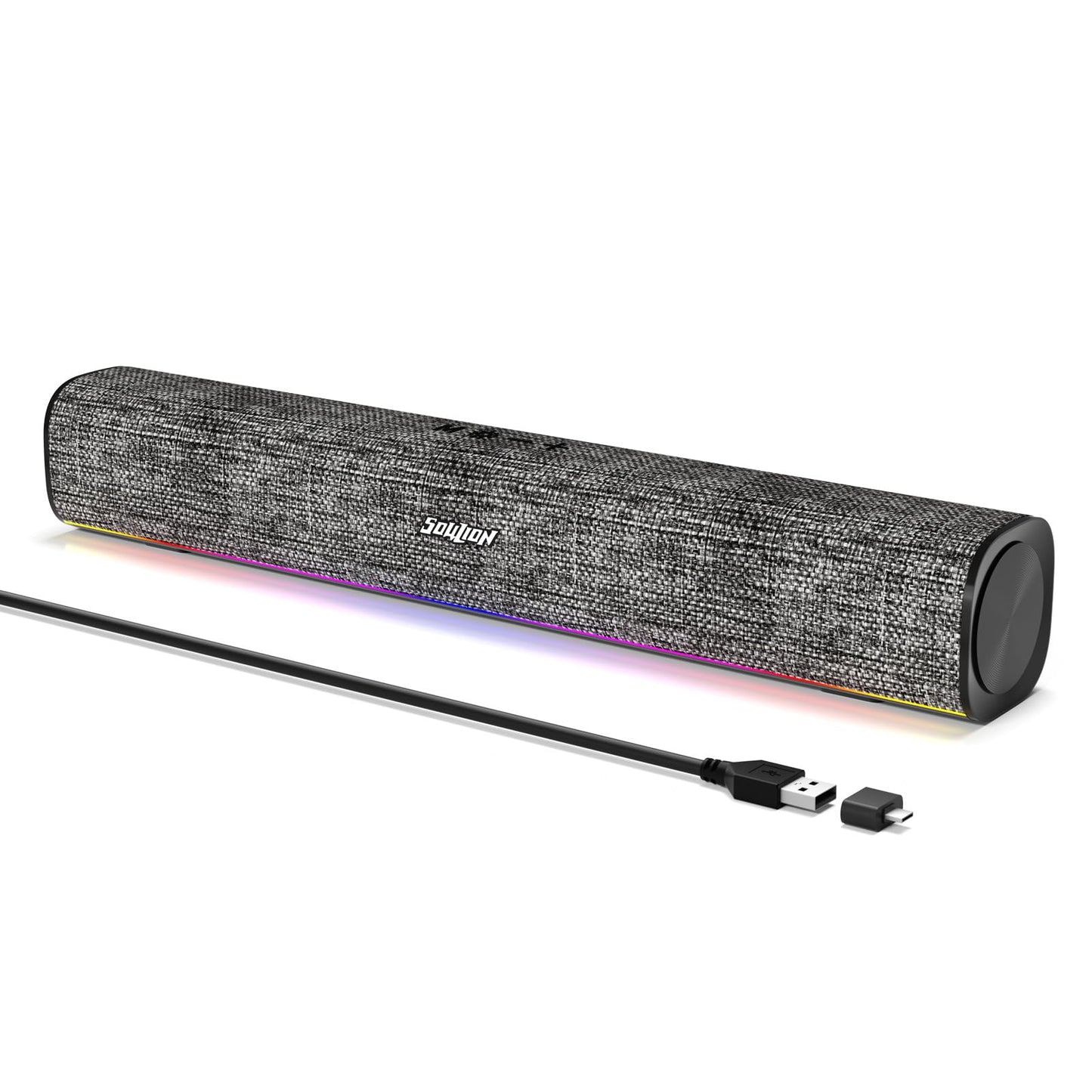 SOULION R100 Bluetooth Computer Speakers with Dynamic LED Light, USB Plug & Play PC Speakers with Switch Button, Clearly Sound Soundbar for Desktop Laptop Monitor(USB-C to USB Adapter Included)