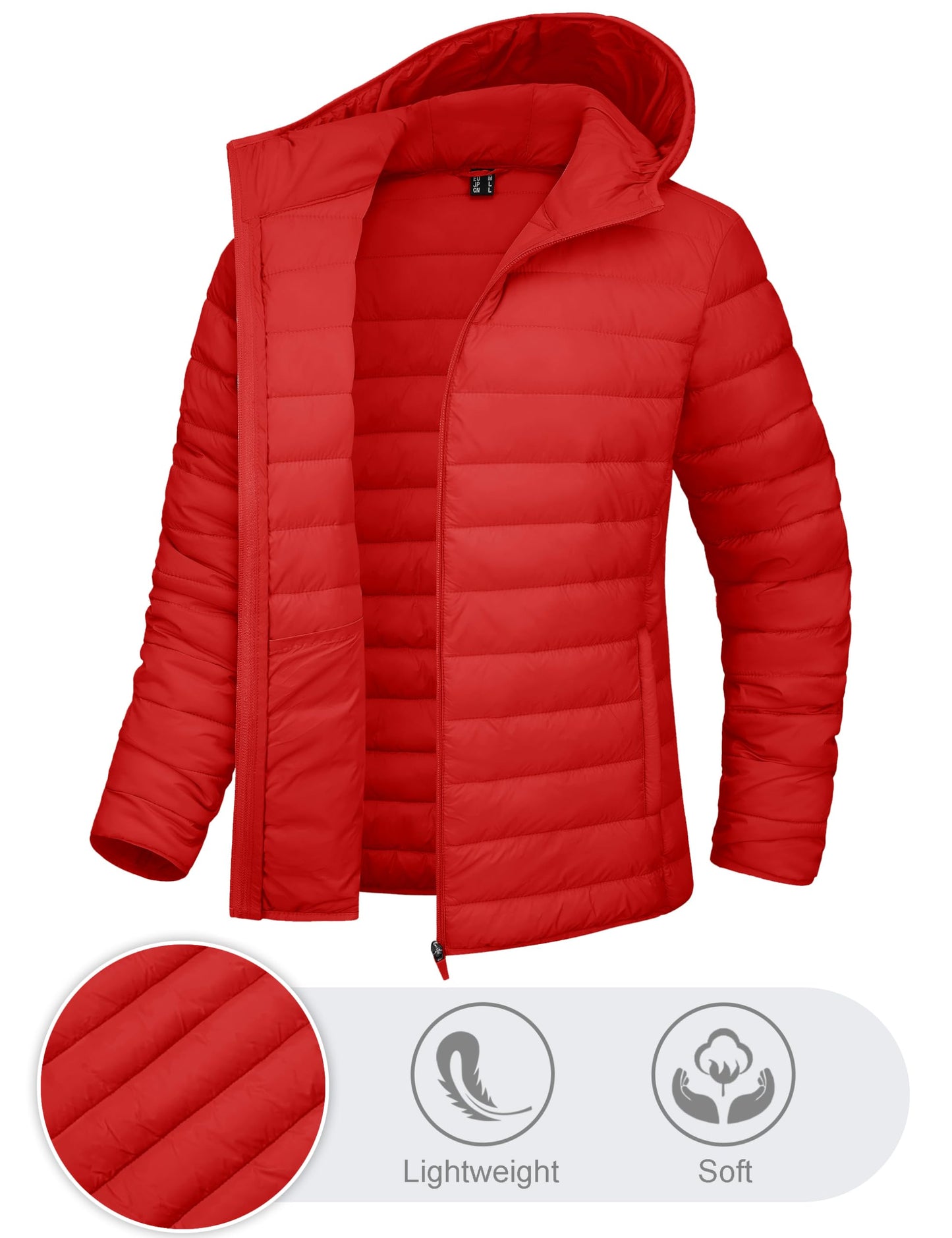 TACVASEN Women's Puffer Coat Long Sleeve Lightweight Jacket with Pockets Quilt Jacket for Winter,Tomato Red L