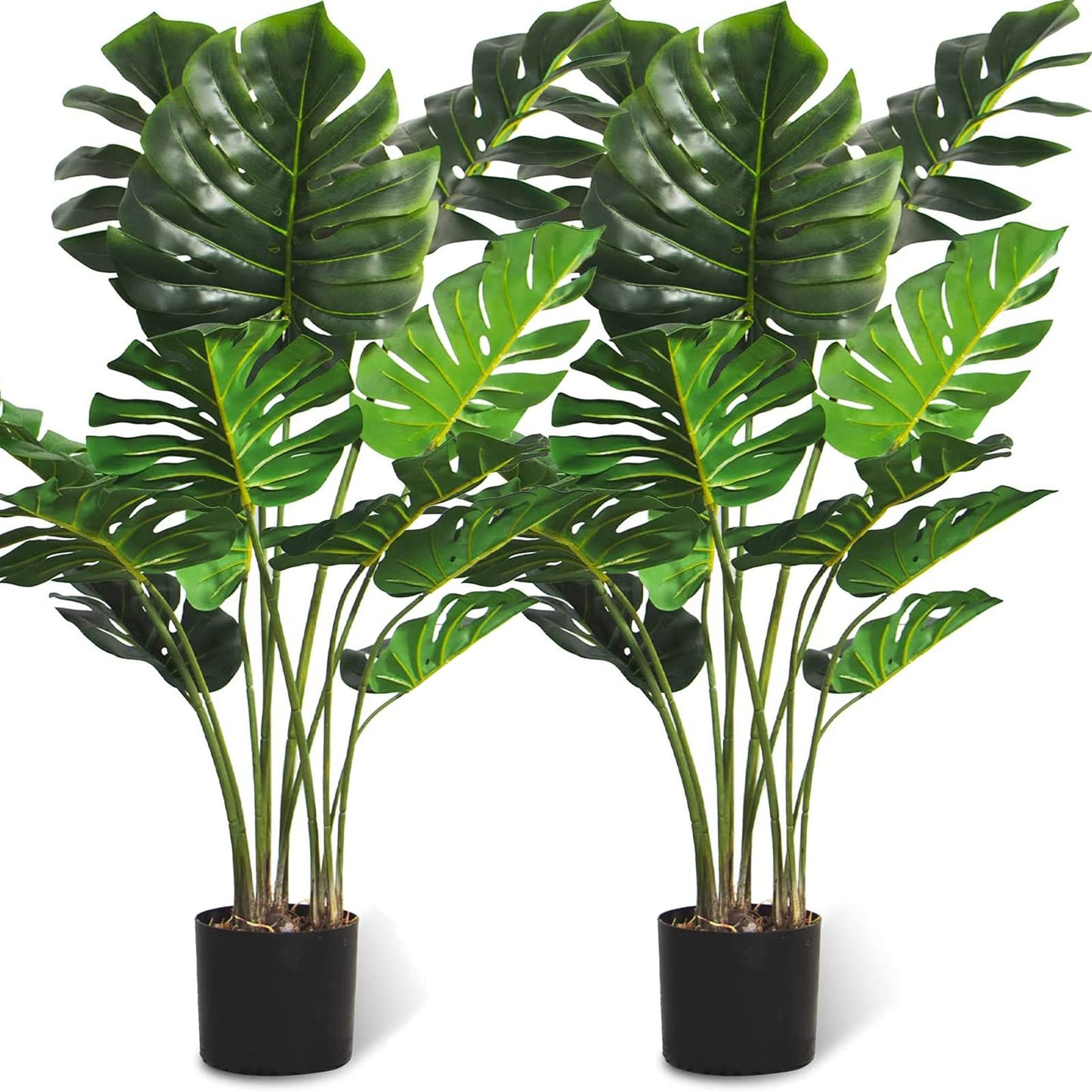 FLOWORLD Artificial Monstera Plant 4FT Tall Fake Swiss Cheese Plant Potted Faux Tropical Floor Plants Indoor Decorative House Plants Artificial Palm Trees for Home Office Living Room Decor, 2 Pack