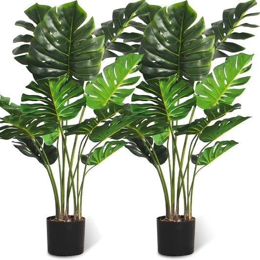 FLOWORLD Artificial Monstera Plant 4FT Tall Fake Swiss Cheese Plant Potted Faux Tropical Floor Plants Indoor Decorative House Plants Artificial Palm Trees for Home Office Living Room Decor, 2 Pack