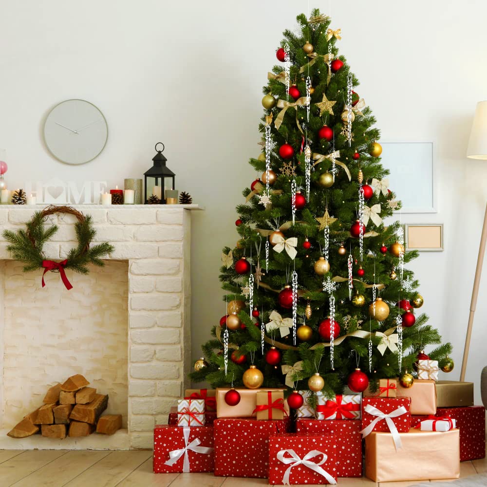 DULEFUN 24pcs Christmas Tree Crystal Decorations 4 Styles Clear Acrylic Xmas Tree Icicle Hanging Ornaments for Christmas New Year Holiday Wedding Winter Party Decor