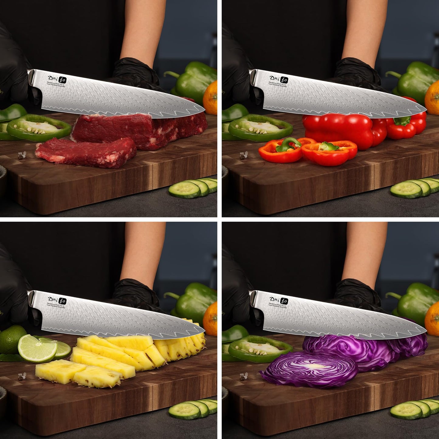 Dnifo Chef Knife 8 Inch, Damascus VG-10 Steel Sharp Japanese Kitchen Knife with Gift Box and Resin Wood Handle, Ideal Gift for Men and Women