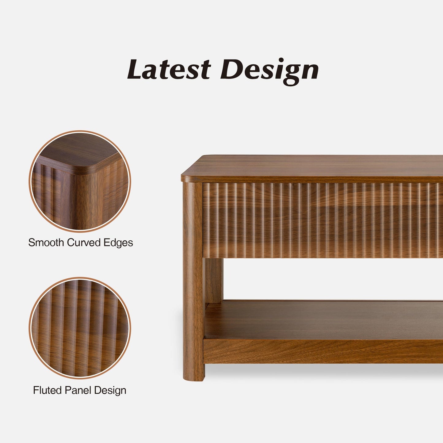 Nasonet Lift Top Coffee Table with Storage, Mid Century Modern Coffee Table with Hidden Compartment, Fluted Wood Center Table for Small Space, Living Room, Home Office(Walnut)