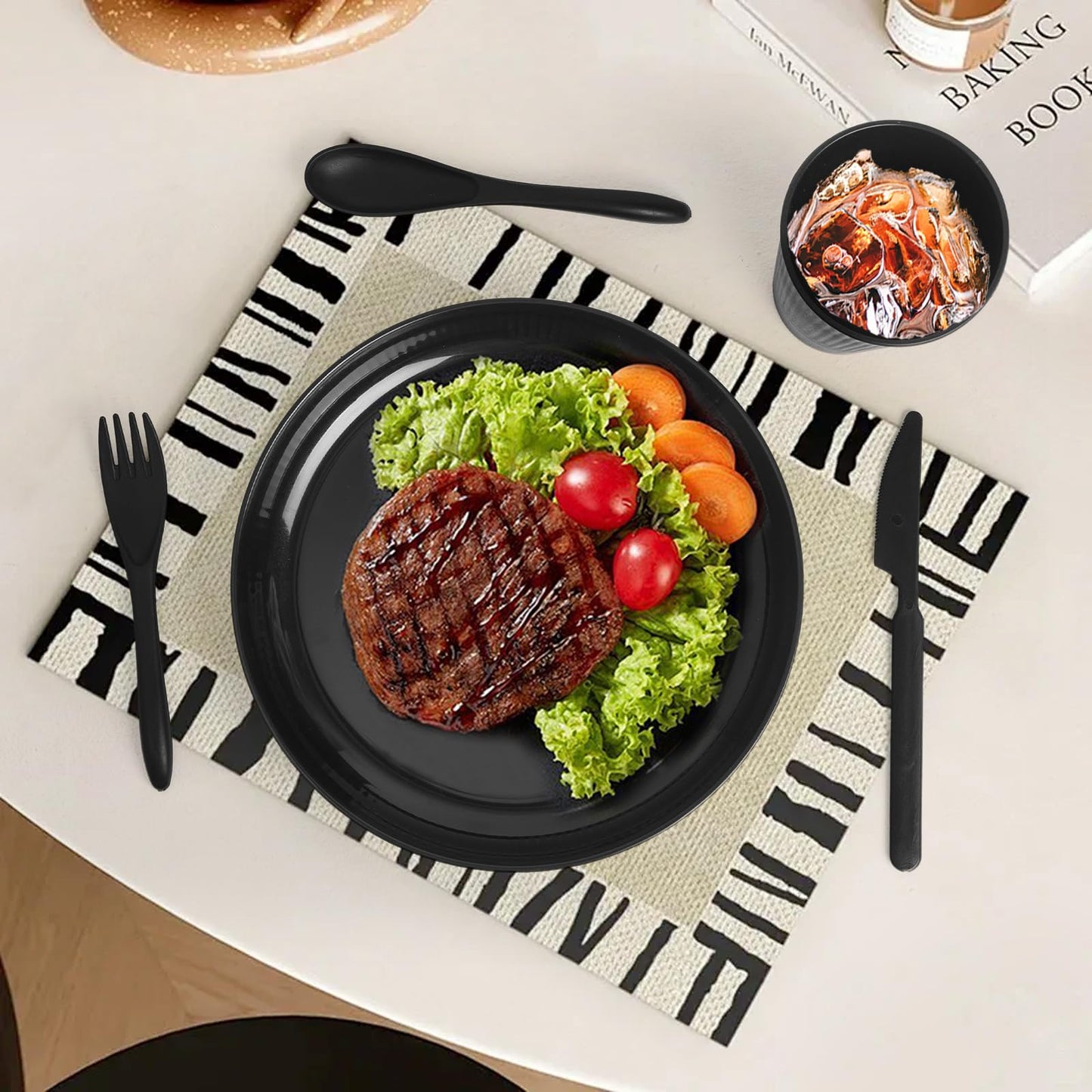 36 pcs Wheat Straw Dinnerware Sets, Unbreakable Reusable Dinnerware Set Kitchen Cups Plates and Bowls Sets, Dishwasher Microwave Safe Plates,Outdoor Camping Dishes (Black)