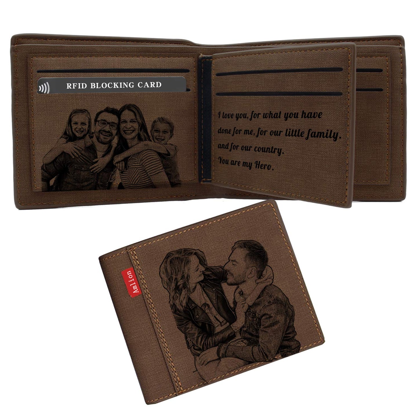 Amlion Custom Engraved Wallet,Personalized Photo RFID Wallets for Men,Husband,Dad,Son,Personalized Gifts