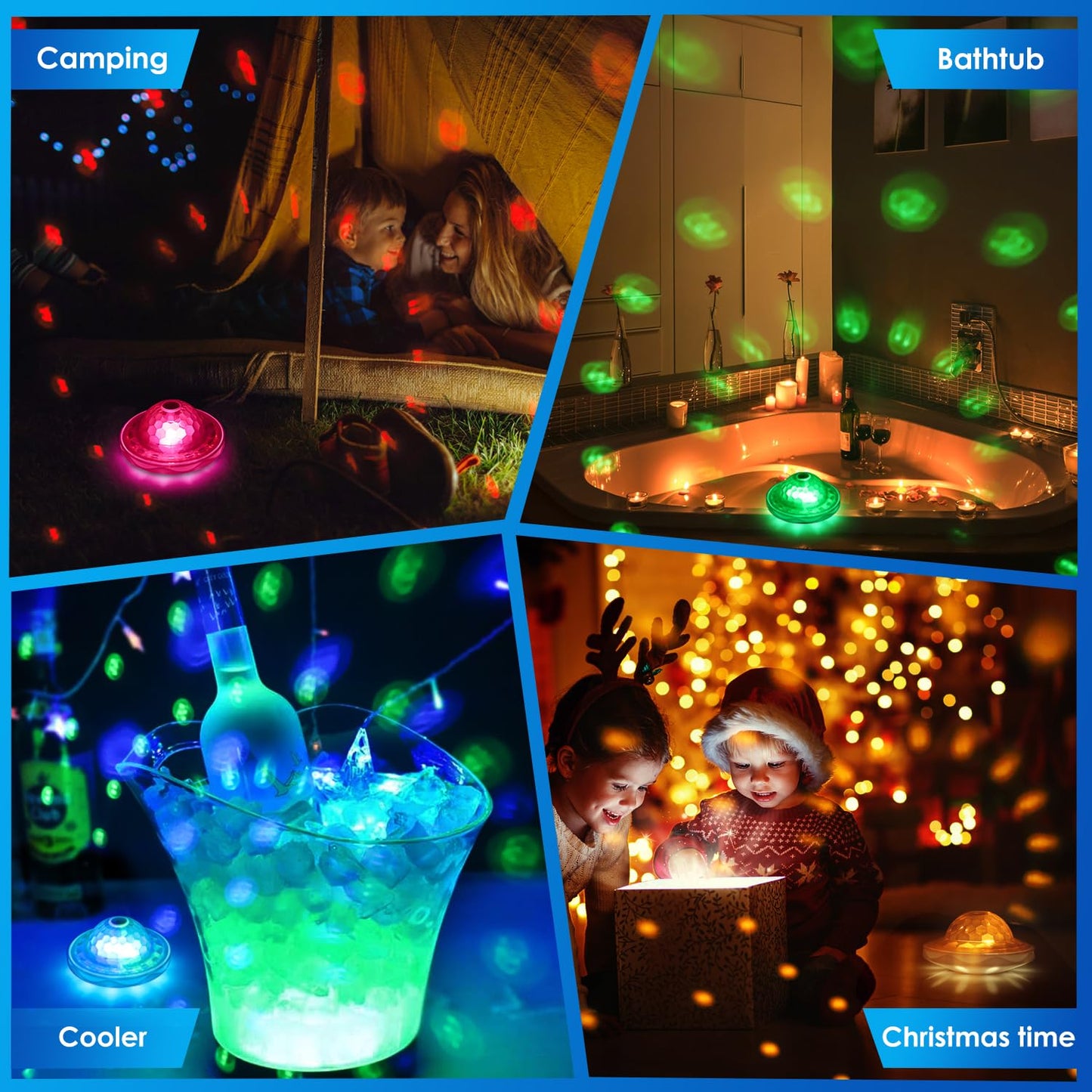 QOLNBY Floating Pool Lights, Rechargeable Pool Lights with 6 Dynamic Lighting Effects, Upper and Lower Color Changing Floating Light, IP68 Waterproof Lights for Pools, Hot Tubs, Fountain 1 Pack