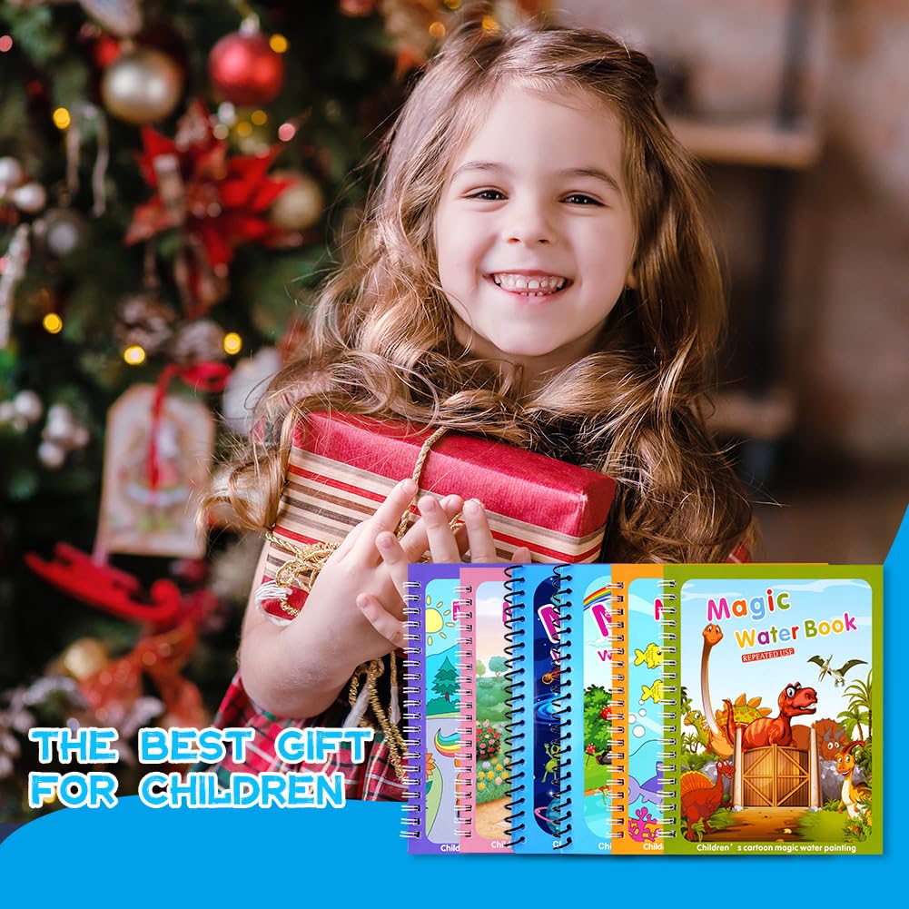 OSDUE Water Coloring Book for Toddler, 6 Pack Water Painting Book for Toddlers, Paint with Water Books, Educational Learning Doodle Toy, Reusable No-Mess Art Book Travel Toys & Xmas Gift for Kids