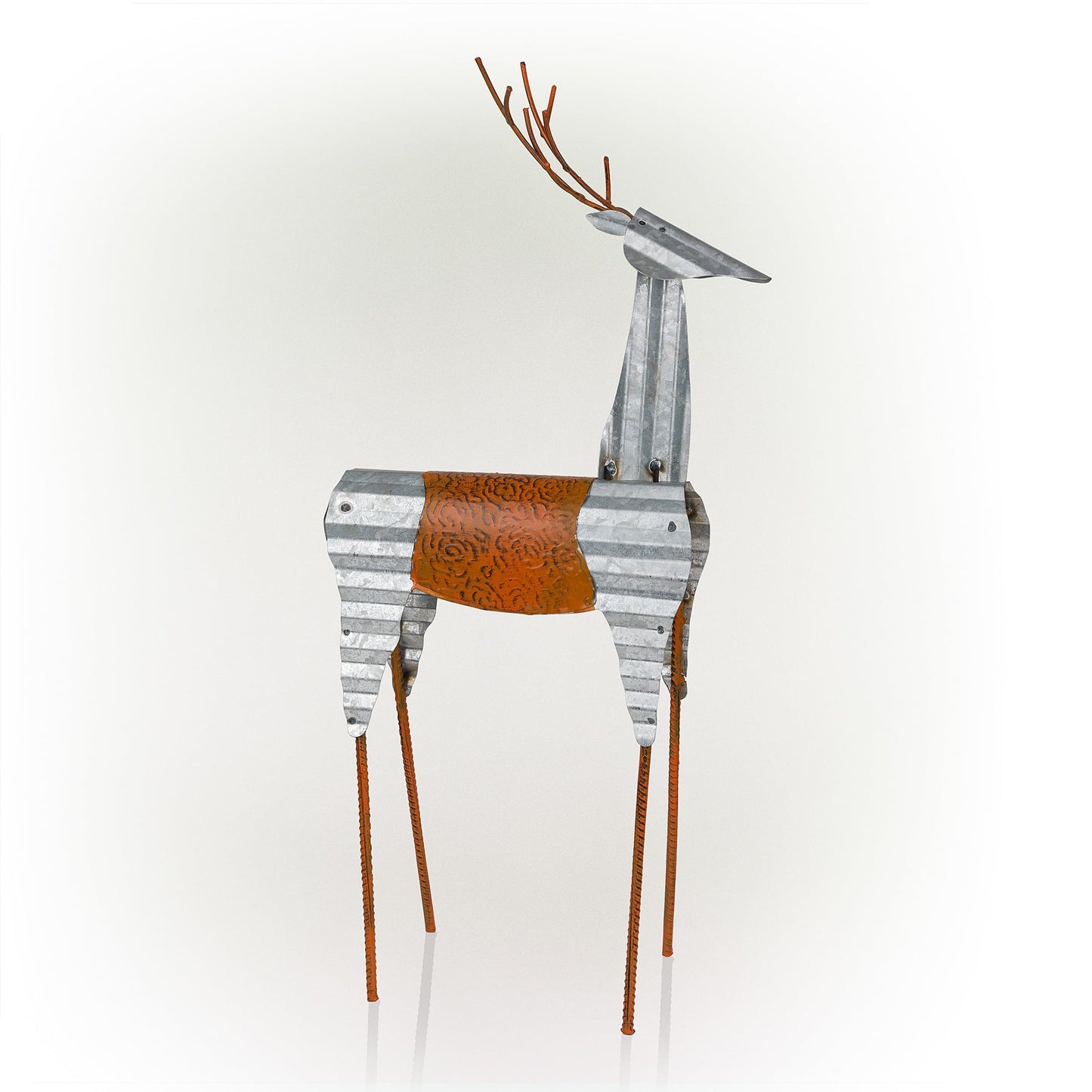 Alpine Corporation 30" H Outdoor Metal Rustic Standing Reindeer Lawn Christmas Holiday Decoration, Christmas Decoration