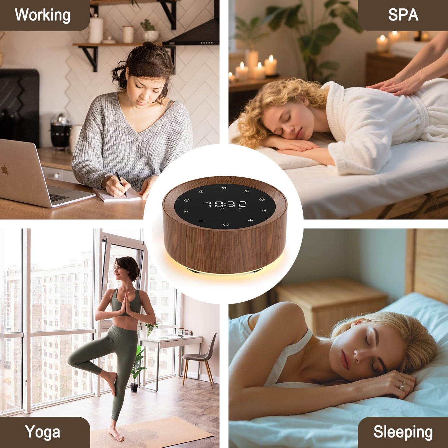 White Noise Sound Machine Alarm Clock 7 Colors Night Light Sound Machine for 20 Soothing Sounds 31 Level Volume 6 Level Screen Brightness 5 Timer Set Memory Function Touch Control for Adult/Baby Wood