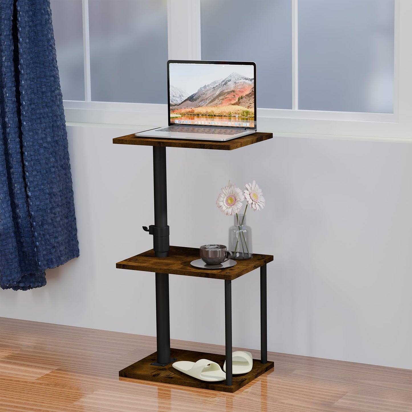 Faesun Swivel Side Table for Couch Arm, Height Adjustable C Shaped End Table for Recliner or Bed, Tv Trays with Storage Shelf for Small Spaces- Small Nightstand for Living Room, Bedroom