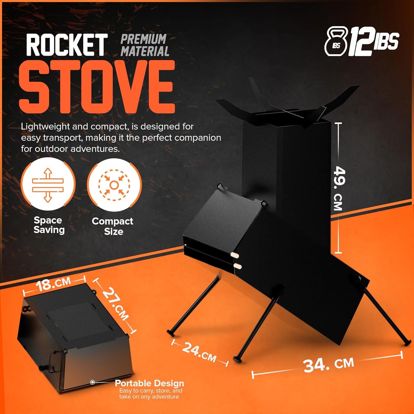 Rocket Stove for Camping Heavy Duty Wood Burning Stove with Adjustable Legs, Portable Wood Burning Fire Camping Stove, Cooking Camping Grilling Outdoor Backyard BBQ Stove with Storage Bag, Rod, Gloves