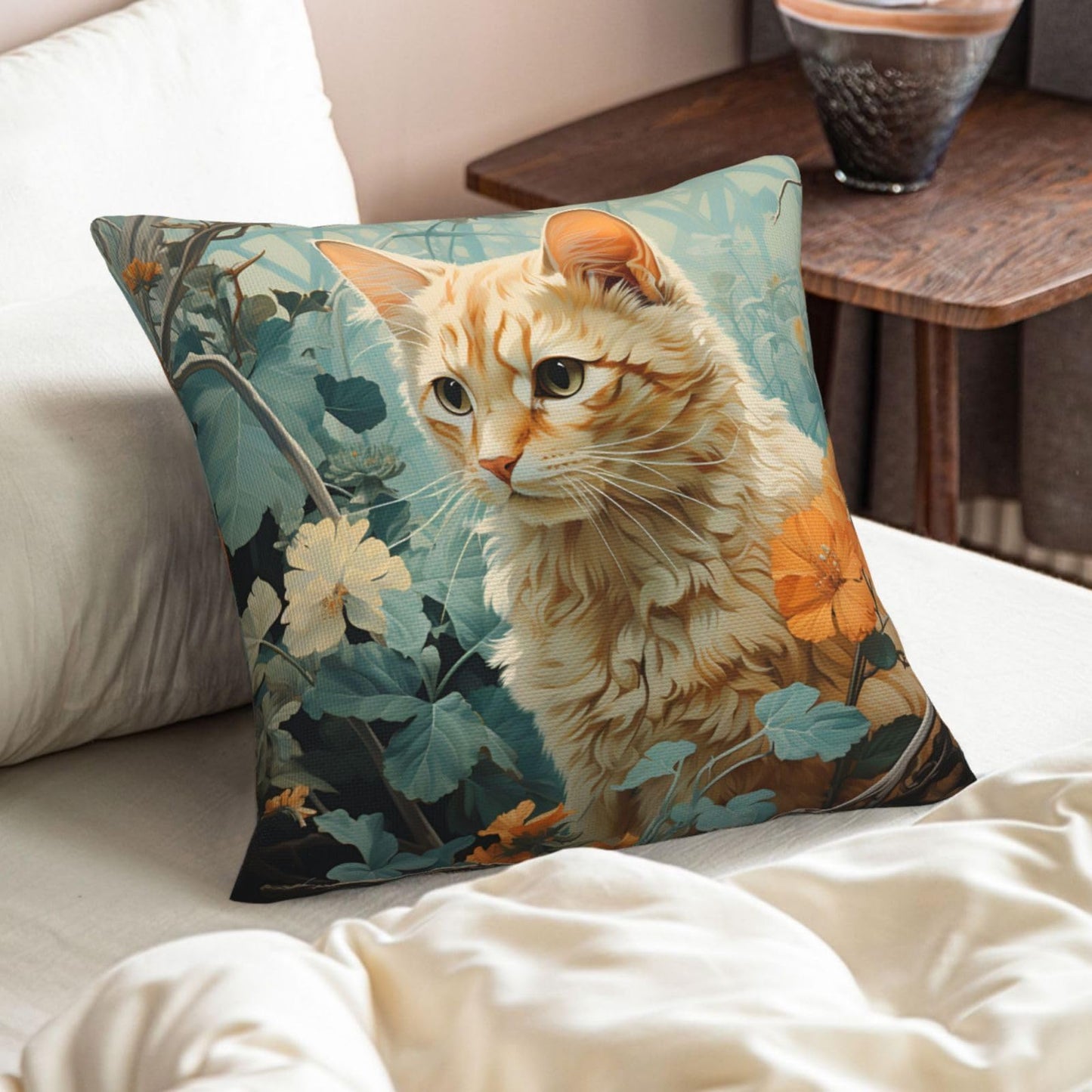 Yansipor Cat Paint 18x18 Pillow Cover, Healthy & Breathable Cotton Linen Throw Pillow Case, Decorative Cushion Cover for Couch, Sofa, Or Bed - Eco-Friendly, Soft, and Durable for Home Décor