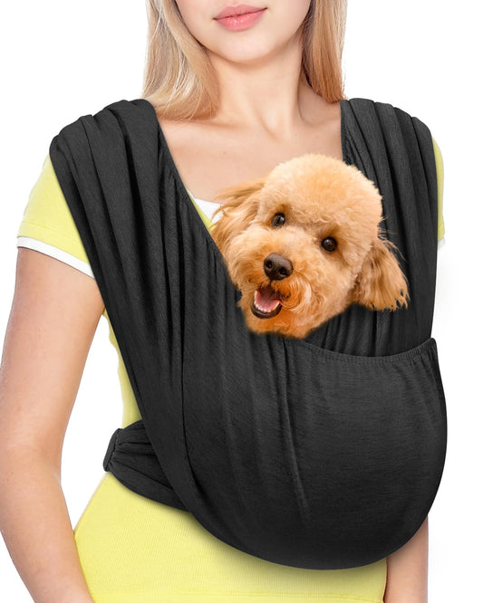 Snqqmtt Dog Sling Swaddle Carrier Small Dog Cat Front Facing Carrier for Chest, Hands Free Puppy Carrying Sling Hold for Small Pet up to 20lbs, Adjustable Size, Reducing Back Stress (Black)