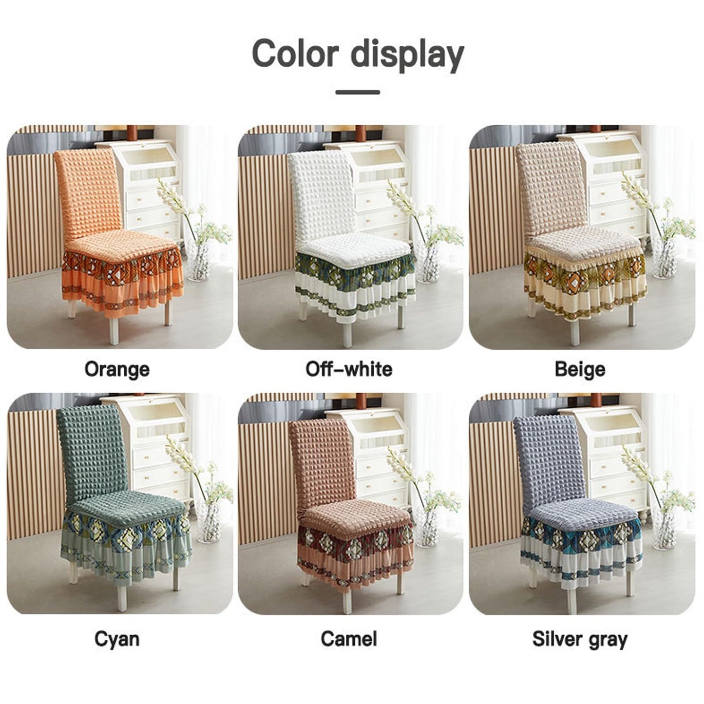 Ouxeer Dining Chair Covers Stretch Seersucker Chair Slipcover with Skirt Washable Chair Covers for Dining Room Restaurant Banquet(Cyan)