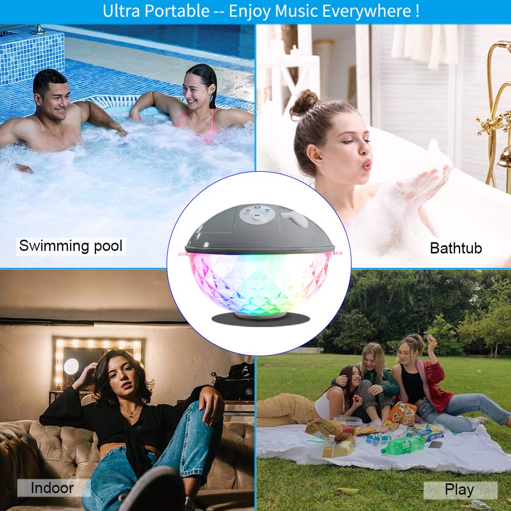 Floating Pool Speakers with Colorful Lights, IP68 Waterproof Bluetooth Speaker for Pool, Crystal Clear Sound Hot Tub Speaker for Pool, Spa and Outdoor