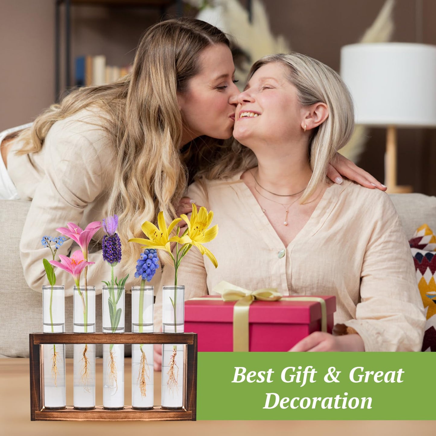 Tigvio 2pcs Desktop Glass Plant Propagation Station with 10 Test Tubes in Wooden Stand - Hydroponic Plants Cutting Office Home Decoration and Garden Decor Terrarium (10 Tubes)