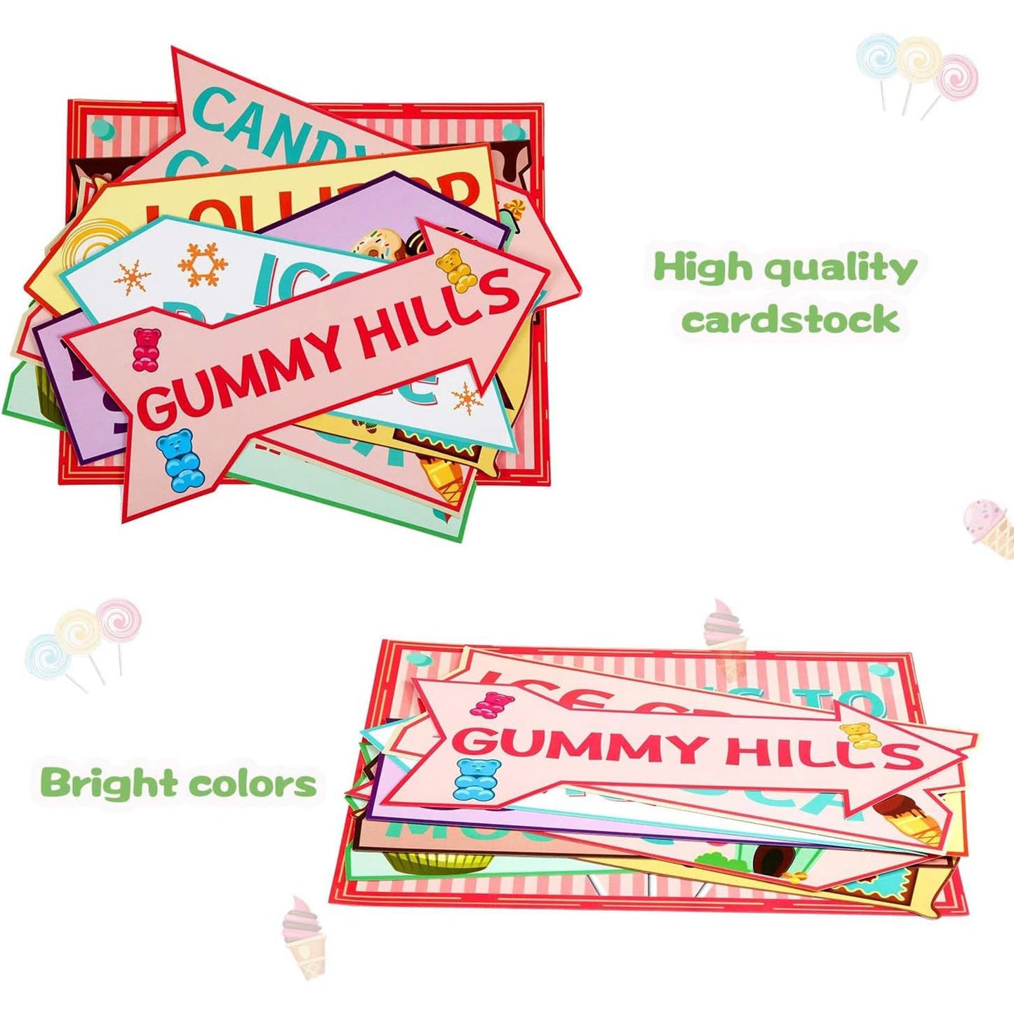 Gejoy 20 Pieces Candyland Party Decorations Candyland Trunk or Treat Car Decorations Kit Candy land Backdrop Signs for Halloween Christmas Party Decor (Cardstock)