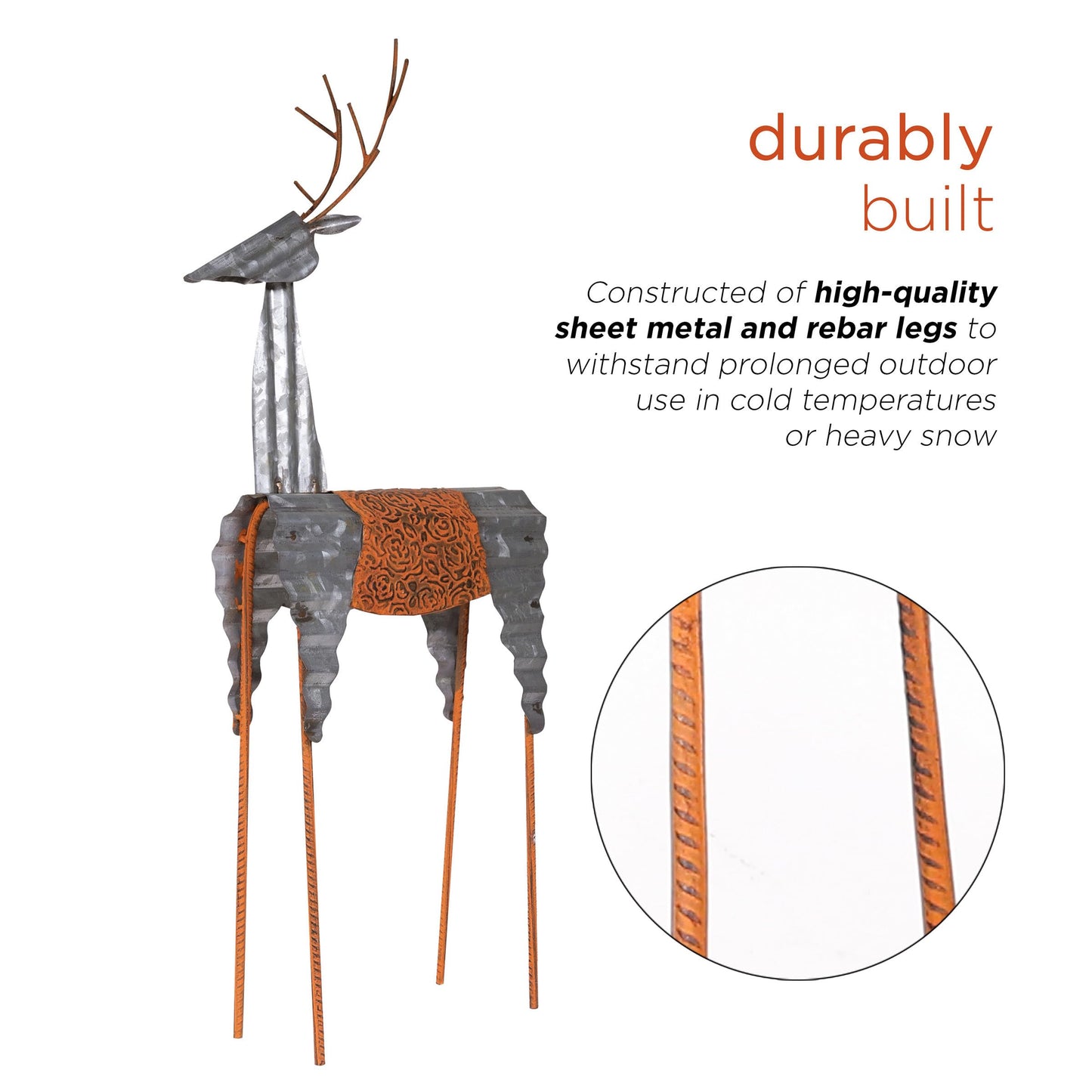 Alpine Corporation 30" H Outdoor Metal Rustic Standing Reindeer Lawn Christmas Holiday Decoration, Christmas Decoration