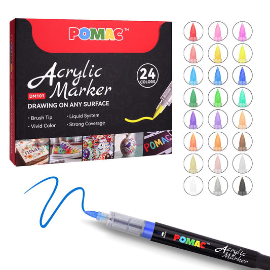 Acrylic Paint Markers Pens 12 Assorted Colors, Water-Based Paint Markers Brush Tip, No-Bleed Liquid Acrylic Marker Pens Waterproof for Fabric, Canvas, Rock, Glass, Wood, DIY Crafts, Art Supplies