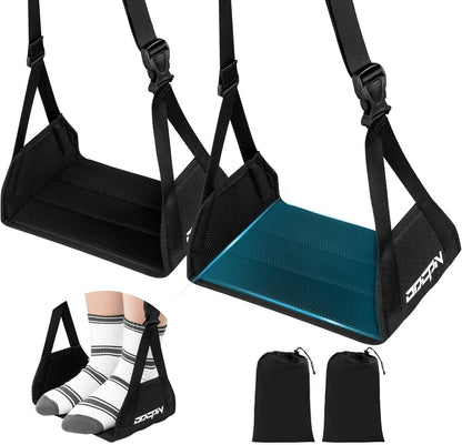 2-Pack Foot Hammock for Plane Travel, No Collapse Thickened Bamboo Airplane Foot Rest with Extended Adjustment Strap, Portable Desk Foot Hammock to Relax Your Feet, Foot Sling Travel Essentials