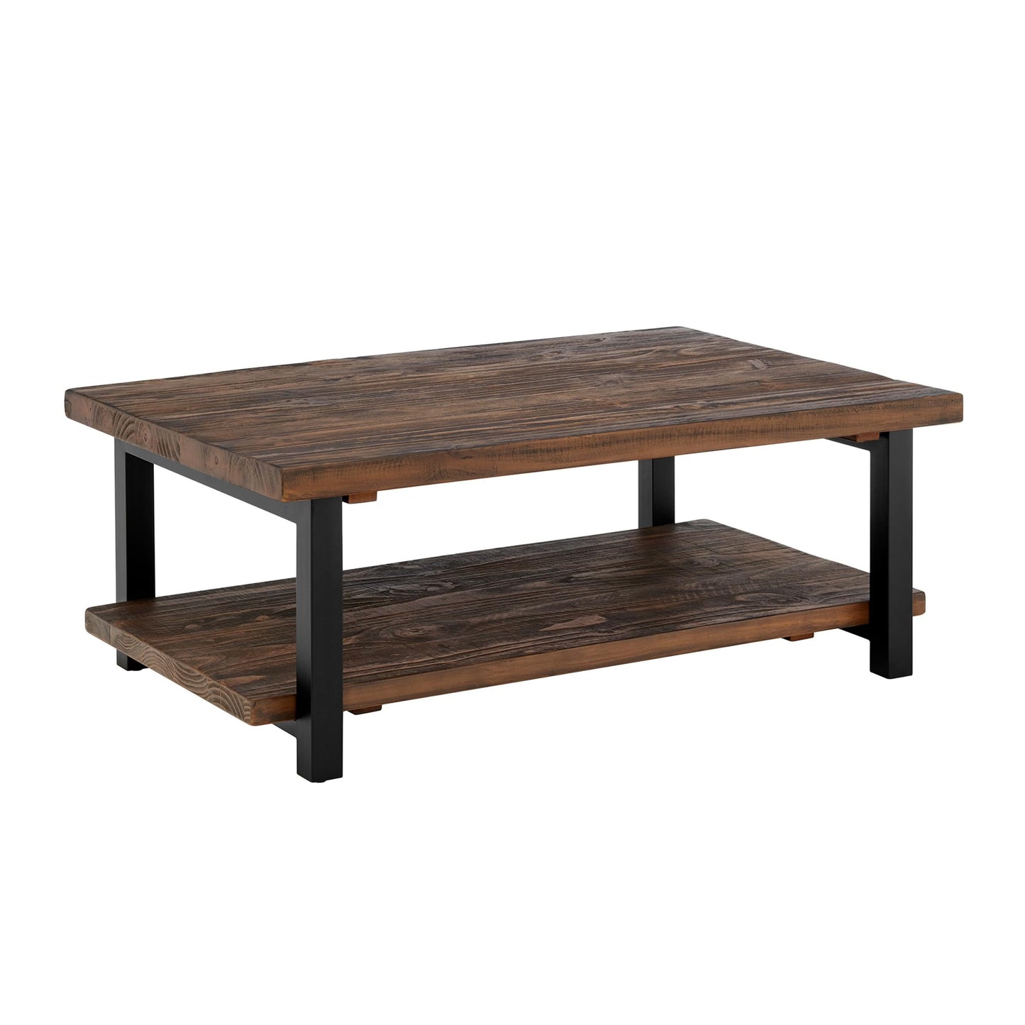 Alaterre Furniture Pomona Rustic Natural 48" Wide Coffee Table with Shelf, 400 lbs. Weight Capacity and Metal Legs for Living Room Rustic Industrial Style Storage - Wood Top & Reclaimed Wood Finish