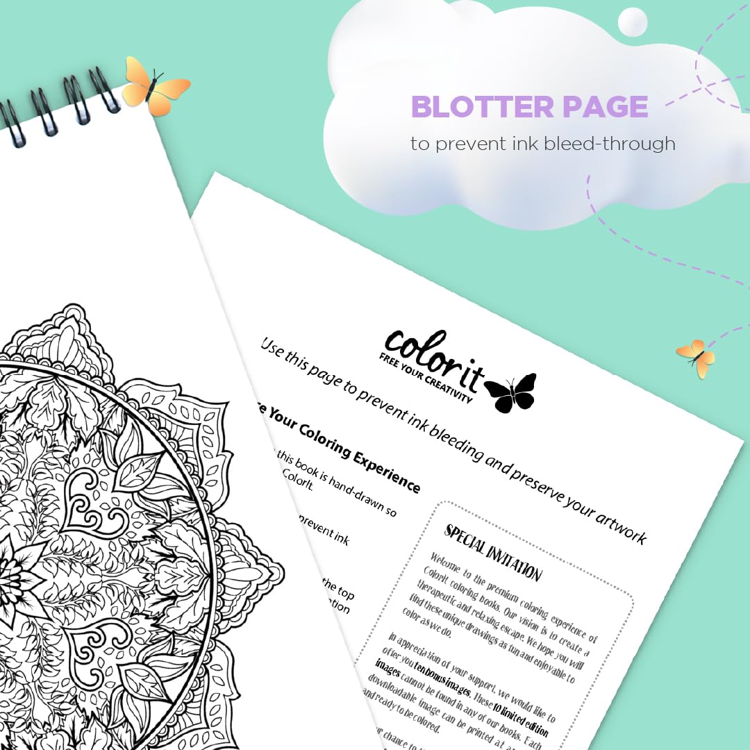 Mandalas II Adult Coloring Book - Features 50 Original Hand Drawn Designs Printed on Artist Quality Paper, Hardback Covers, Spiral Binding, Perforated Pages, Bonus Blotter