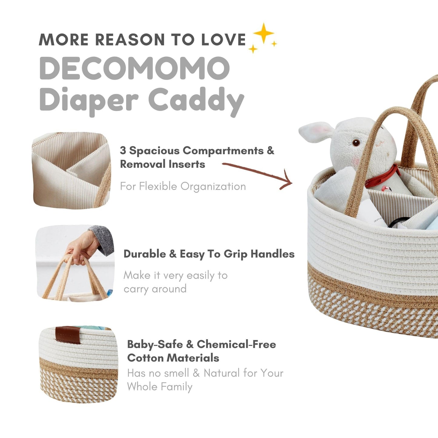 DECOMOMO Baby Caddy Organizer, Diaper Caddy Basket, Baskets for Baby Shower Gifts (Spiral Beige & White, Extra Large)