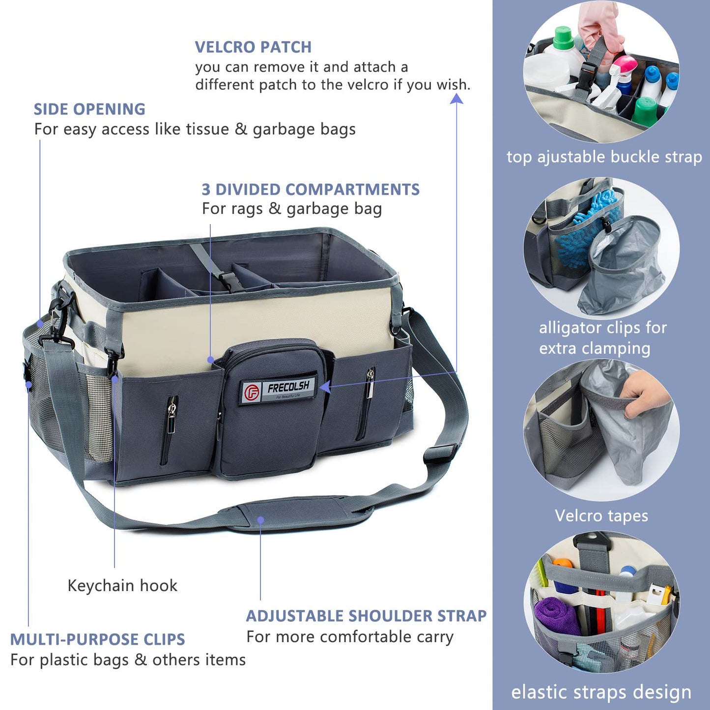 FRECOLSH Large Cleaning Supplies Organizer-Cleaning Caddy Organizer With Handles & Shoulder Strap-Cleaning Bags for Cleaning Suppliers-Housekeepers Wearable Cleaning Tote Upgraded