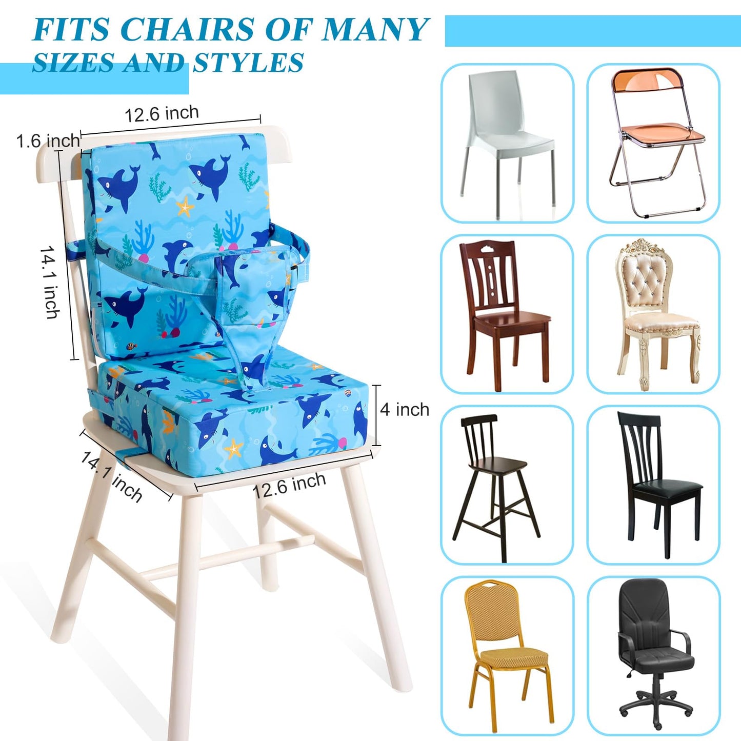 Toddler Booster Seat for Dining Table, Dinosaur Booster Seat for Table with Backrest and Adjustable Seat Belts Non-Slip Bottom Portable Booster Seat Increasing Cushion for Kid Baby Eating Travel Home