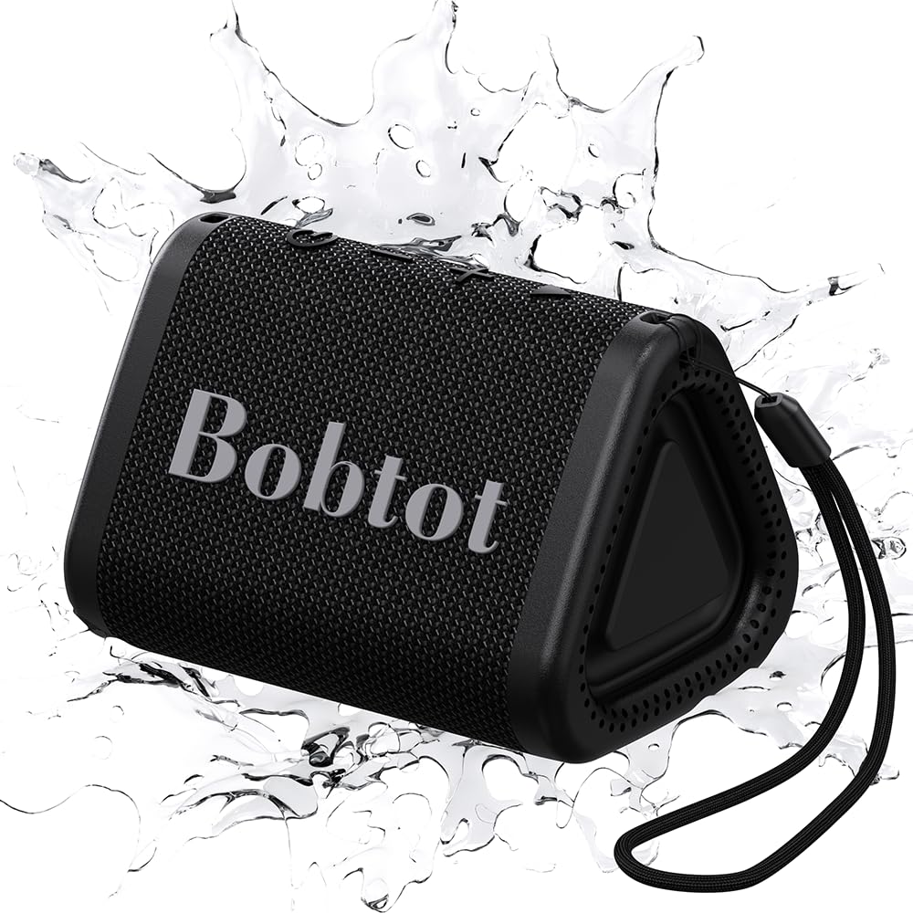 Bobtot Portable Bluetooth Speaker Wireless, IPX7 Small Shower Speaker Waterproof, 15H Playing Time, Loud and Stereo Sound with Bass, TWS Pairing for Party, Camping, Travel, Black