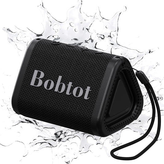 Bobtot Portable Bluetooth Speaker Wireless, IPX7 Small Shower Speaker Waterproof, 15H Playing Time, Loud and Stereo Sound with Bass, TWS Pairing for Party, Camping, Travel, Black