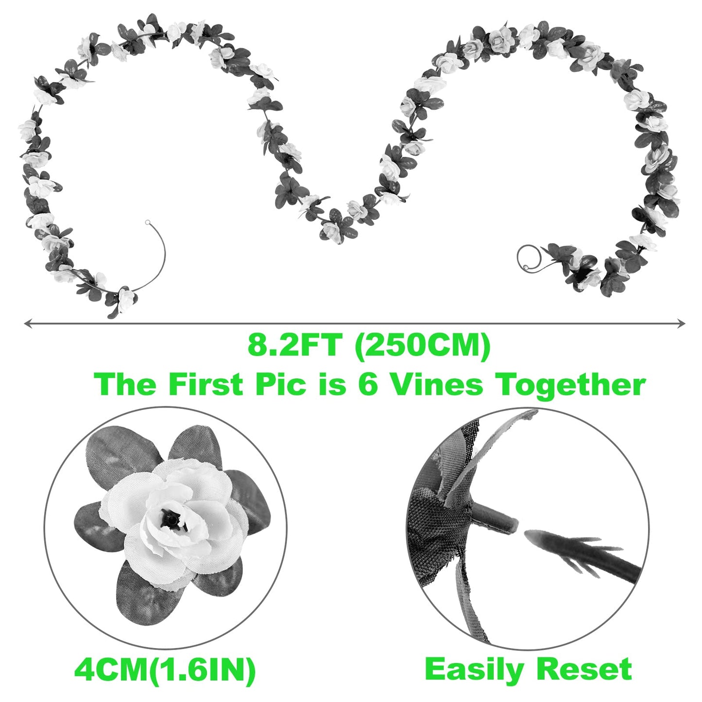 PONKING 8 Pcs 66FT Flower Garland, Artificial Rose Vine Flowers with Green Leaves Hanging for Room, Anniversary Wedding Birthday Christmas Wall Arch Decor, Spring Pink Flower