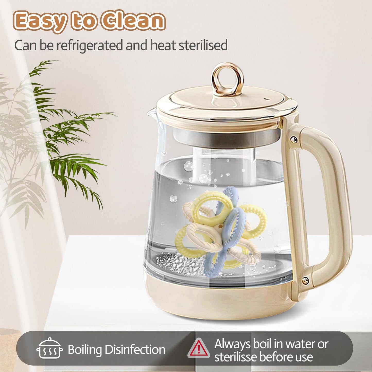 Yaozyety Baby Teething Toys 3 in 1 Silicone Teethers - BPA Free Food Grade Silicone Teething Ring Rattle Toys for Babies 3-6 Months 6-12 Months, Soft & Easy Hold, Baby Chew Toy for Toddlers (Yellow)