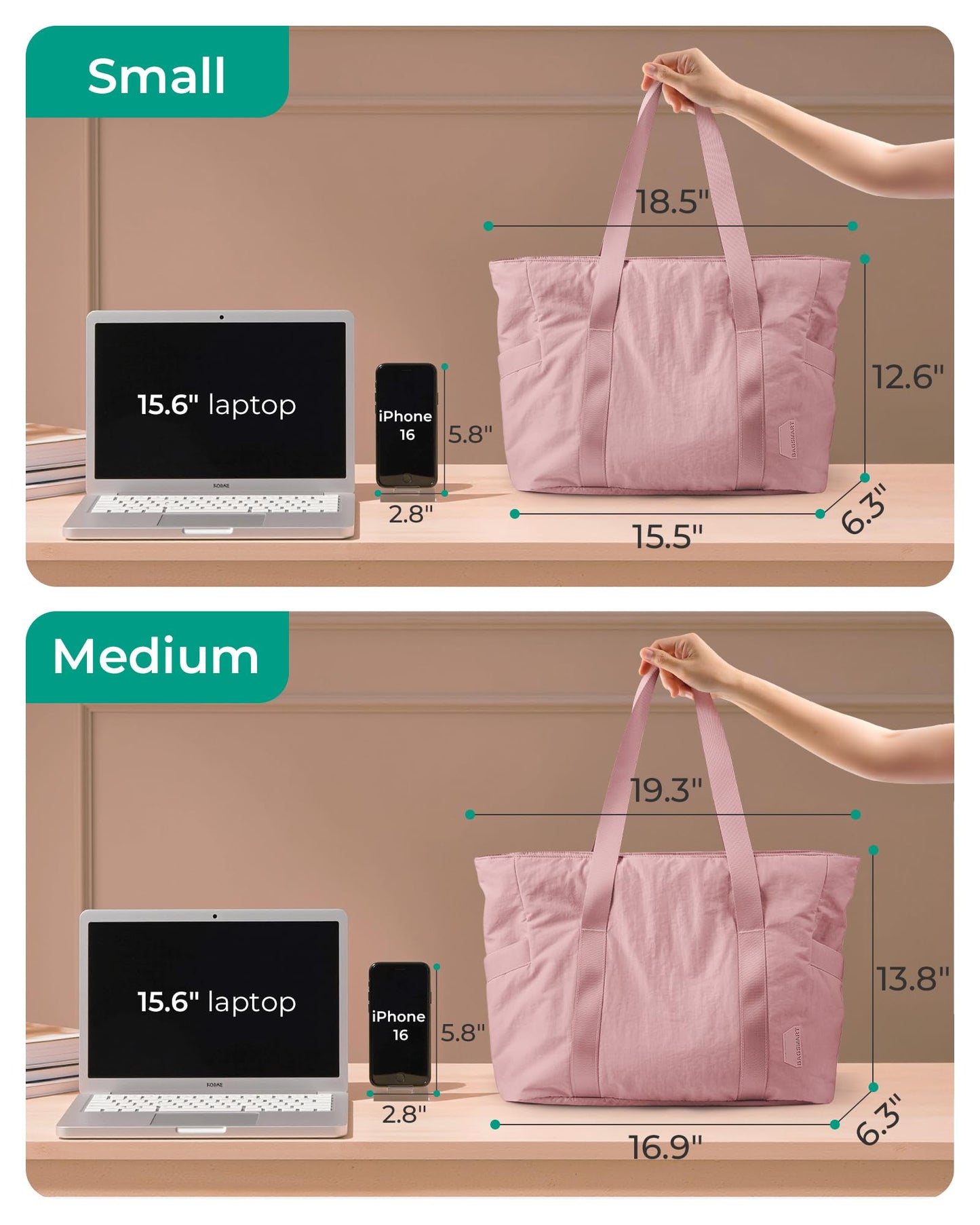 BAGSMART Tote Bag for Women with Zipper, Gym tote with Compartments, Work Tote Nurse Dance Yoga Bag for Travel