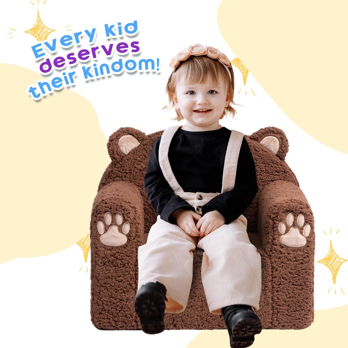 ALIMORDEN Toddler Couch Ultra-Soft Snuggle Chair, Comfy Sherpa Foam Filled Lovely Bear Sofa, Kids Cozy Corner Play Couch for Boys and Girls, Brown