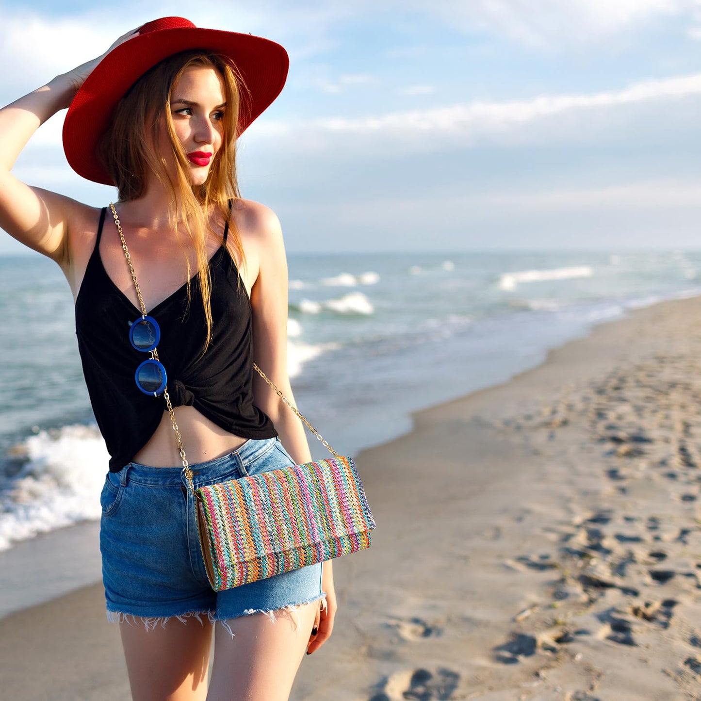 Kseymeir Straw Clutch Purse Shoulder Crossbody Bag Envelope Purse Raffia Handbag for Summer Beach Wedding Travel 2025 Trendy, Colorful