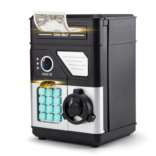 Piggy Bank for Boys Girls, Kids Safe, Electronic Mini ATM Money Saving Box Toy 2025 with Password & Face ID Simulation, Christmas Birthday Gifts for 4 5 6 7 8 9 10 Year Old, Coin Cash Can