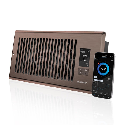AC Infinity AIRTAP T4 Bronze, Register Booster Fan for 4” x 10” Register Holes, Improves Heating & Cooling from AC Vents, with 10-Level Speeds and Bluetooth Integrated App Control