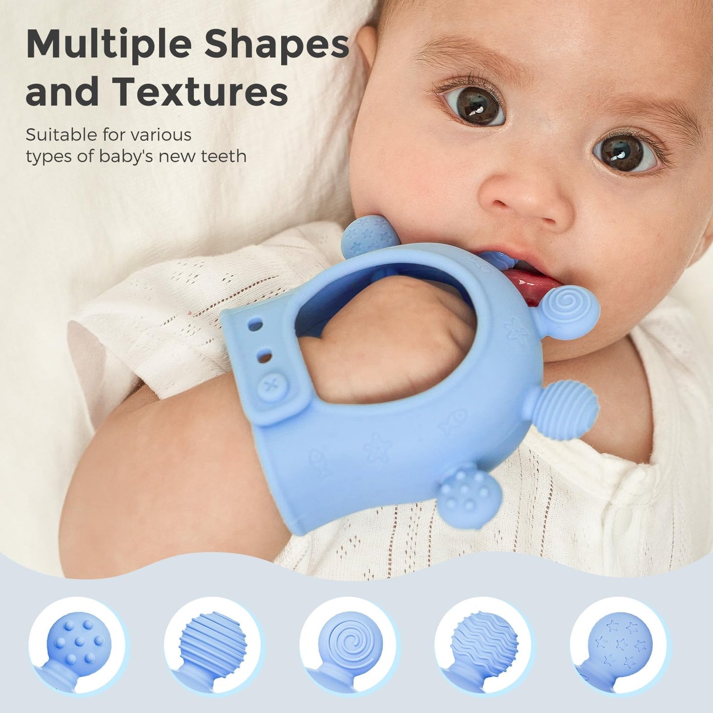 Momcozy Baby Teether Toys | Food Grade Silicone Teething Relief 0-6 Months | Toy 6-12 Months | Baby Essential | Blue