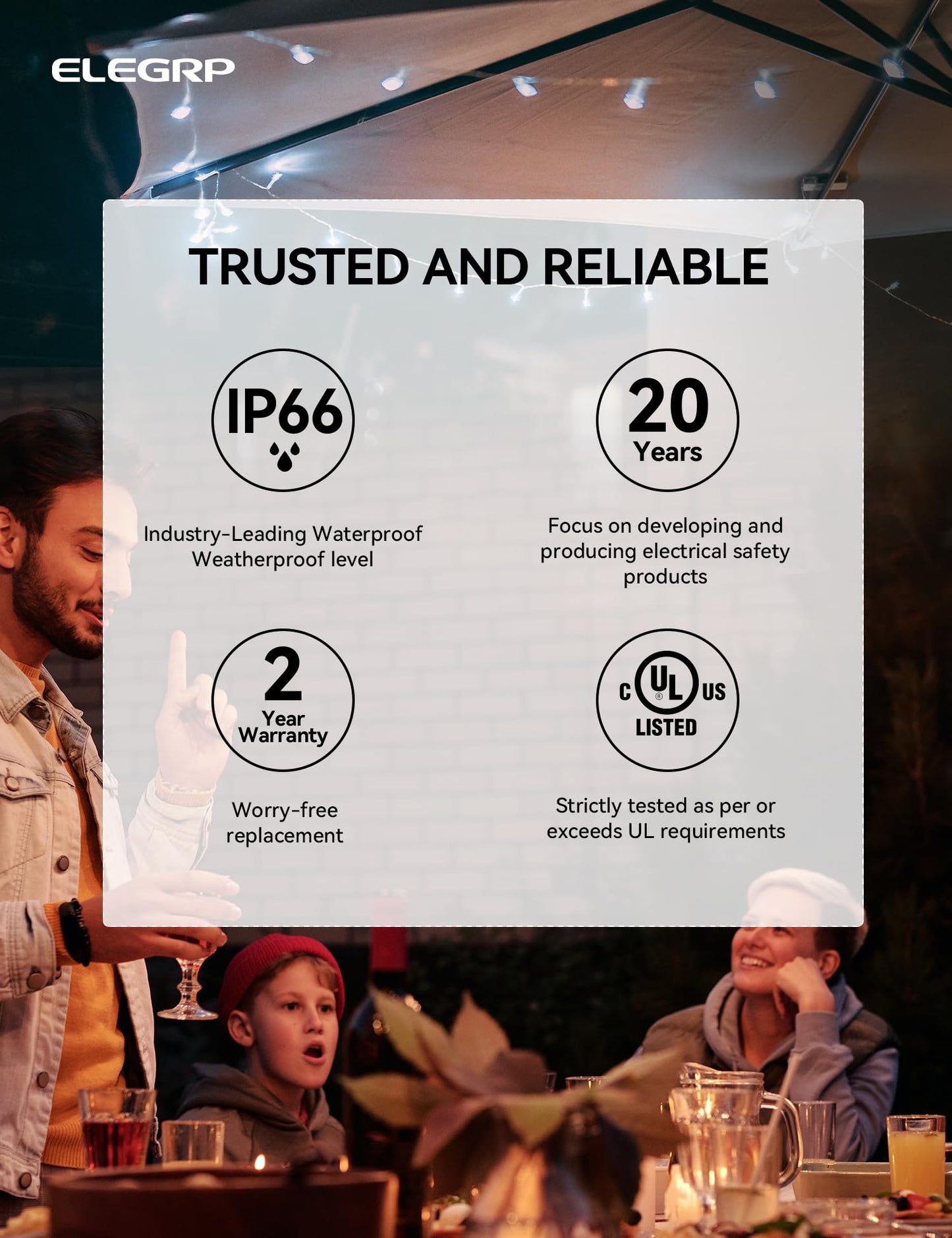 ELEGRP PQR20 Outdoor Smart Plug Waterproof IP66, WiFi Plug with 2 Individually Sockets, Compatible with Alexa & Google Assistant, Smart Outdoor Outlet for String Lights, UL Certified, 1 Pack, Black