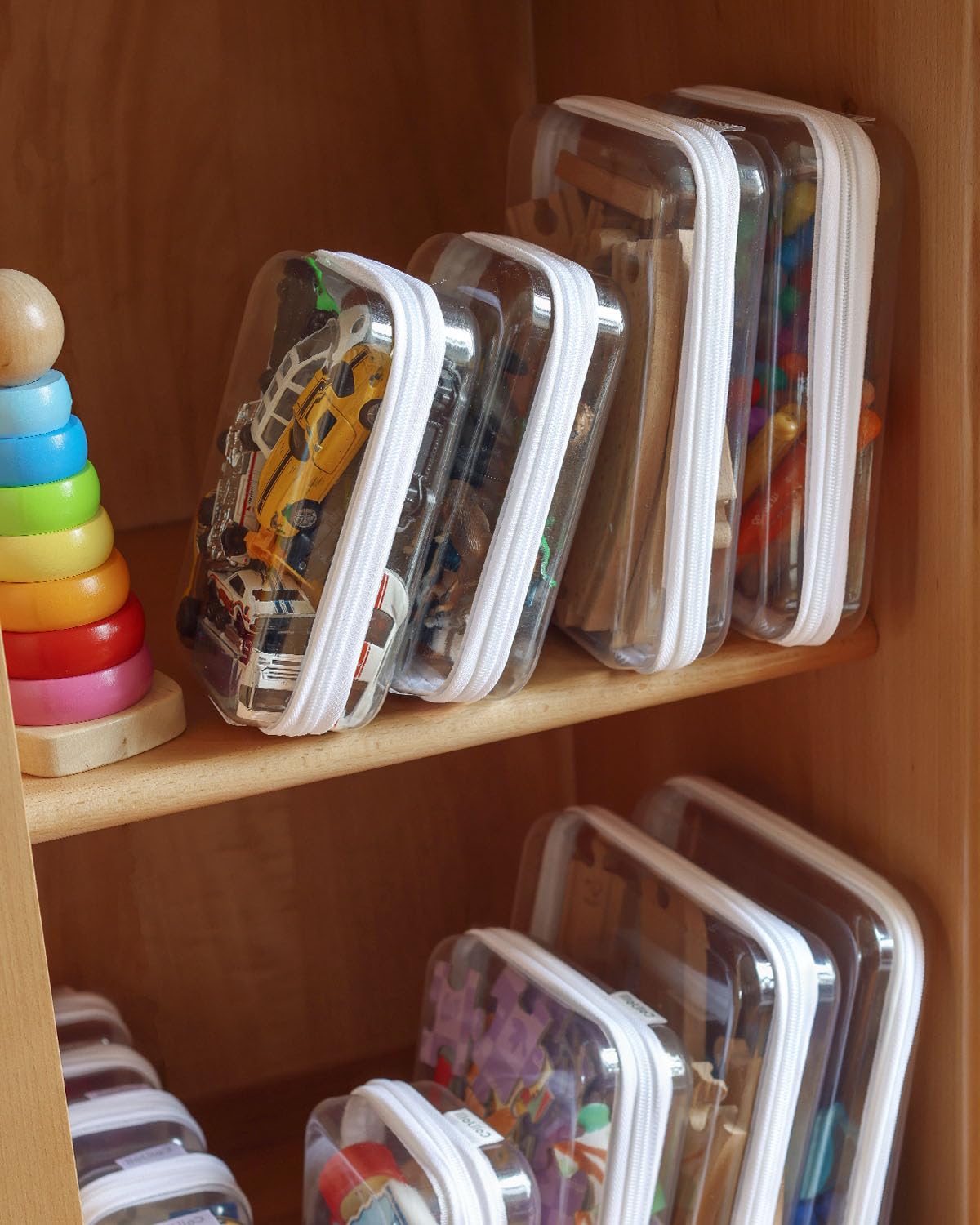 3PCS Clear Hard Shell Zipper Case,Portable Cosmetic Bag with Zipper, Diaper Bag Organizing Pouches, Kid's Toy Storage Organizer Bins,Hard Plastic Case,Clear Bags for Organizing