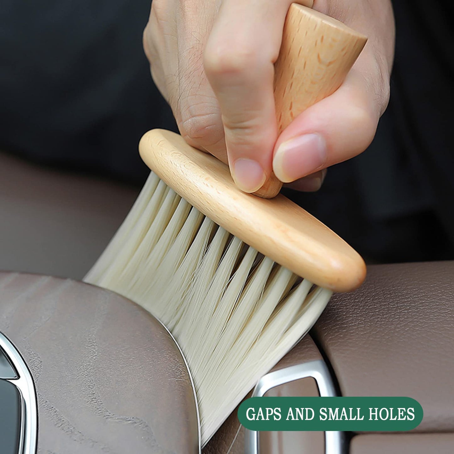 Ultra Soft Detail Car Interior Cleaning Brush - Dusting & Deep Cleaning, Wooden Handle, 2 Pack