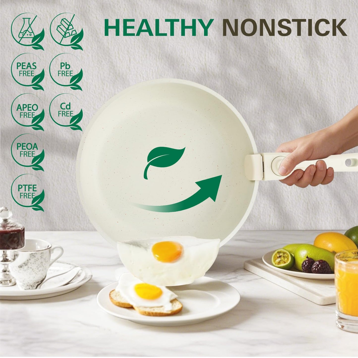 UCClife 17-Piece Nonstick Cookware Set, Family Kitchen Pots & Pans with Removable Handles, Oven & Dishwasher Safe, PFAS-Free for Everyday Cooking