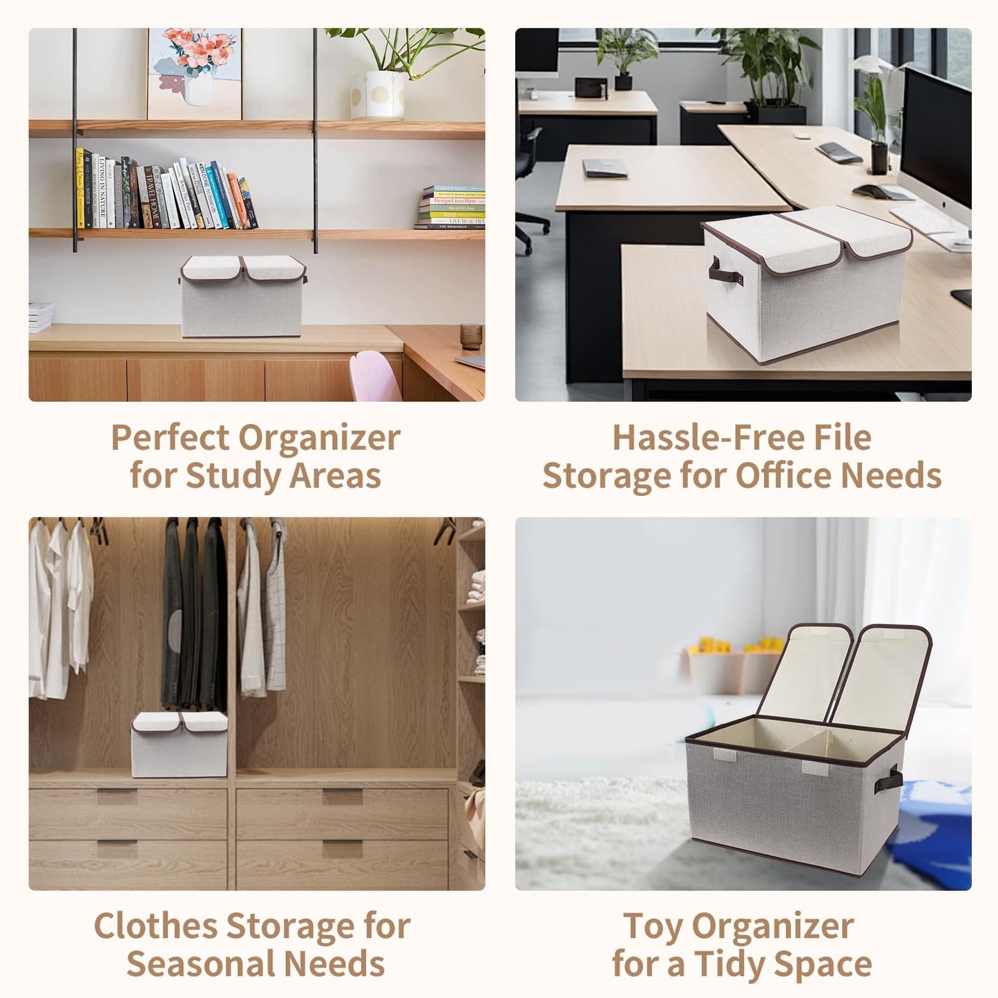 Tcbelosion Foldable Fabric Storage Box with Double-Lid & Dividers, Large Organizer for Home, Closet, Office(Grey)