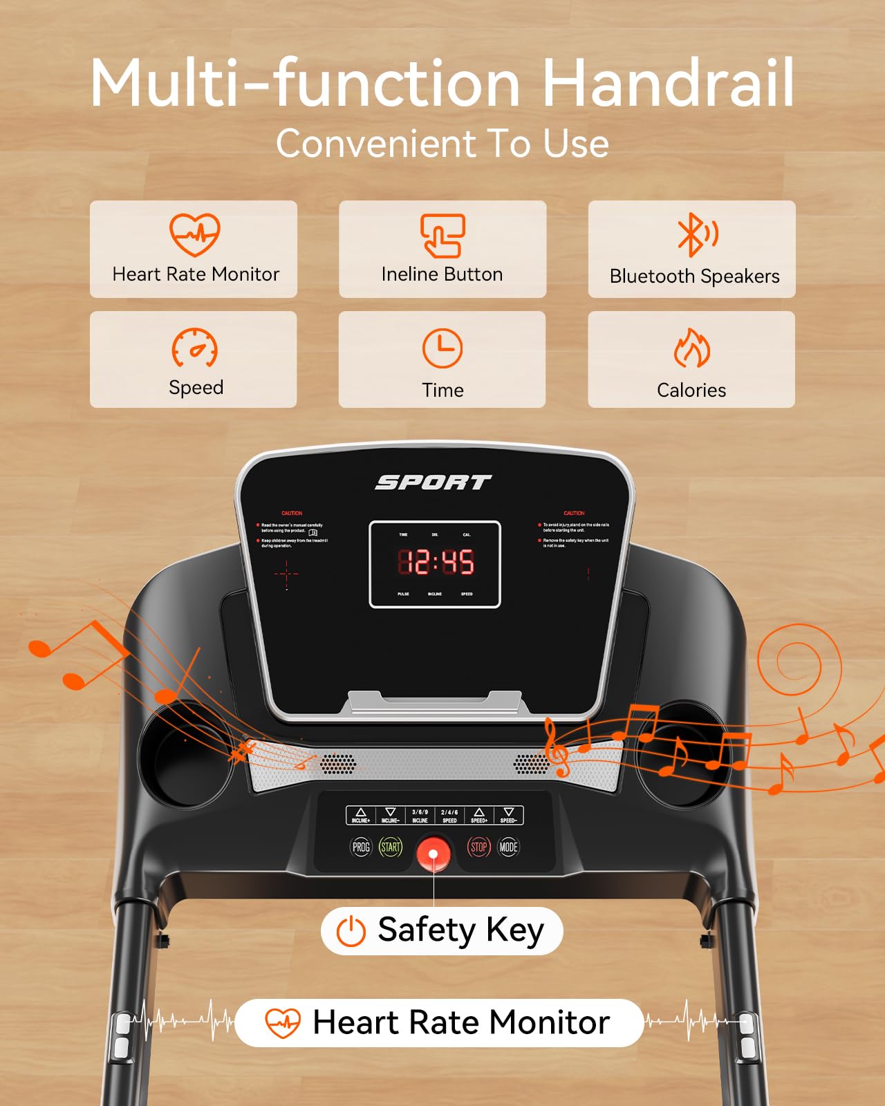 Treadmills for Home, 0-15% Auto Incline, 3.0HP Folding Treadmills for Running Walking with 300 LBS Weight Capacity, Bluetooth & Heart Rate Sensors, Hydraulic Folding