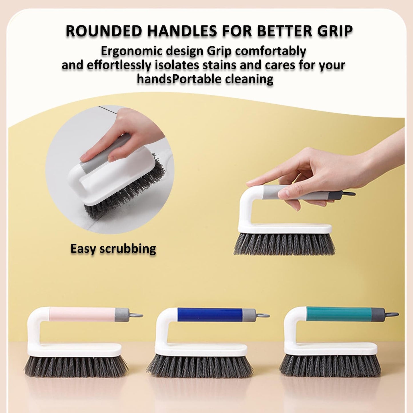 Scrub Brush, Scrubbing Cleaning Brushes, Heavy Duty Cleaning Brushes with Handle, for Shower, Bathroom, Carpet, Kitchen and Bathtub Scrubber, 2 Pack (Grey)