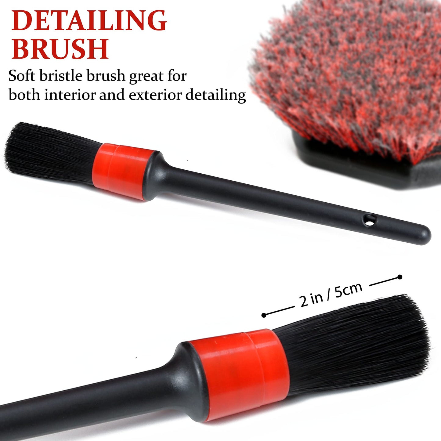 TAKAVU Wheel Tire Brush - Soft Bristle with Short Handle, Included Detailing Brush - Car Cleaning Kit for Rims, Tires, Interior Vents, Emblems - Scratch Safe